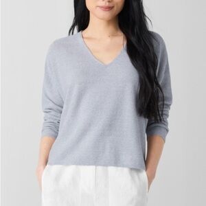 Eileen Fisher Light Blue V-Neck Cotton Knit Top
